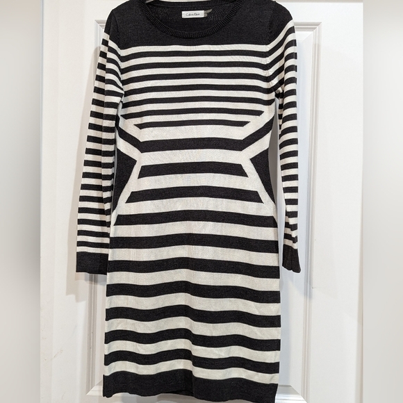 Calvin Klein Long Sleeve Black and White Striped Sweater Dress - Picture 3 of 6